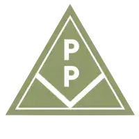 Logo of a professional organization featuring a triangular design with the letters "P" prominently displayed in the center, set against a muted green background.